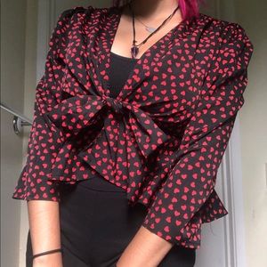 red heart tie up blouse